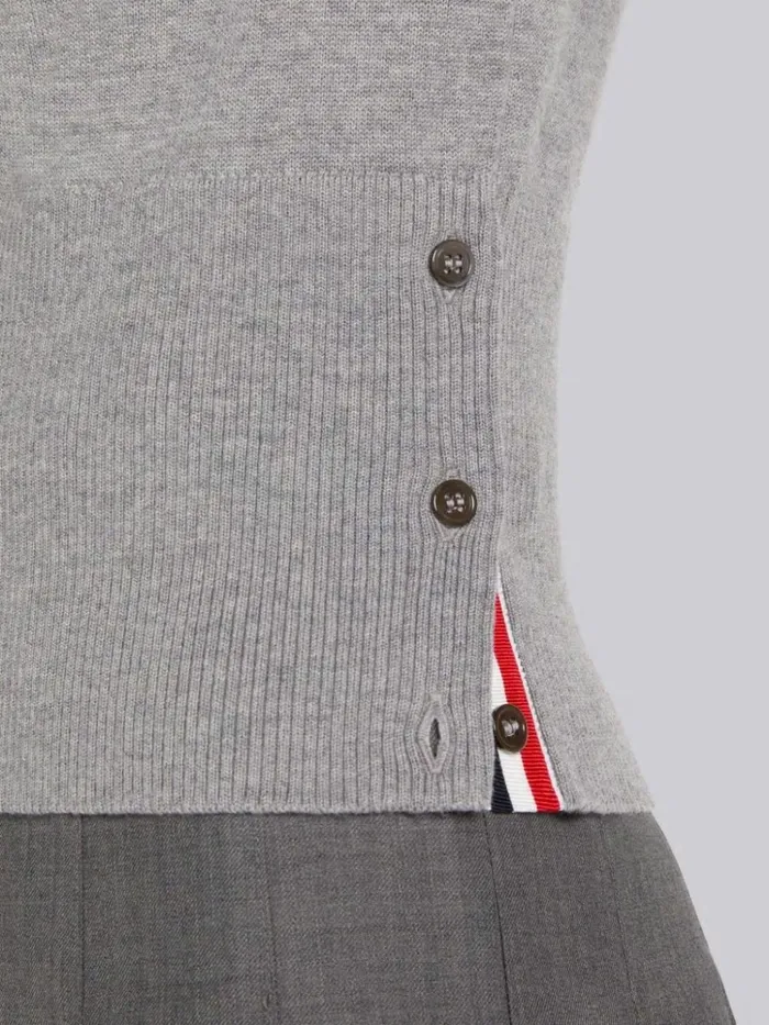 Fine Merino Wool 4bar Mrs Thom Intarsia Short Sleeve Polo Light Grey Women Thom Browne Tshirts and Polos