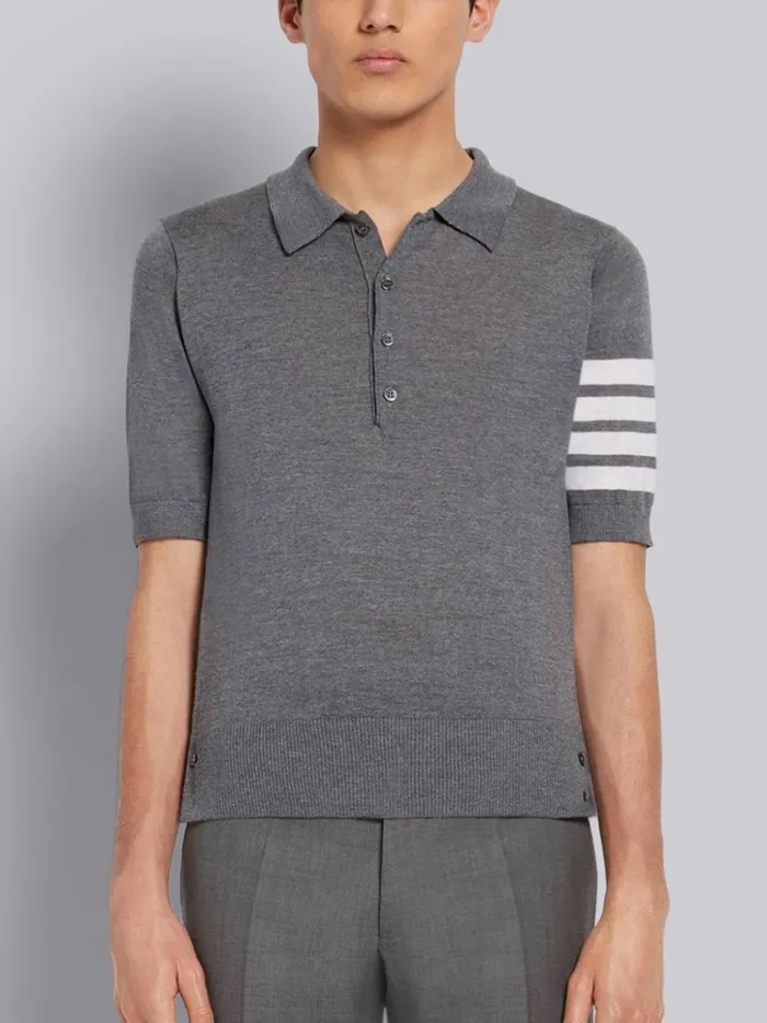 Fine Merino Wool 4bar Short Sleeve Polo Medium Grey Men Thom Browne Tshirts and Polos Fine Merino Wool 4bar Short Sleeve Polo Medium Grey Men Thom Browne Tshirts and Polos