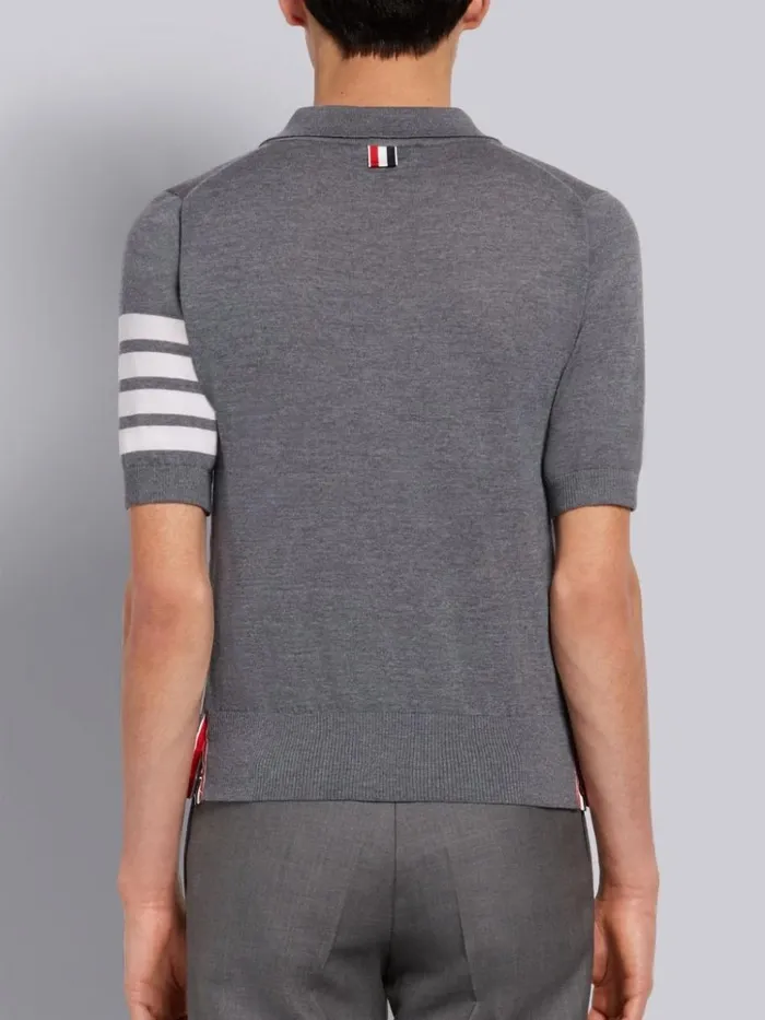 Fine Merino Wool 4bar Short Sleeve Polo Medium Grey Men Thom Browne Tshirts and Polos
