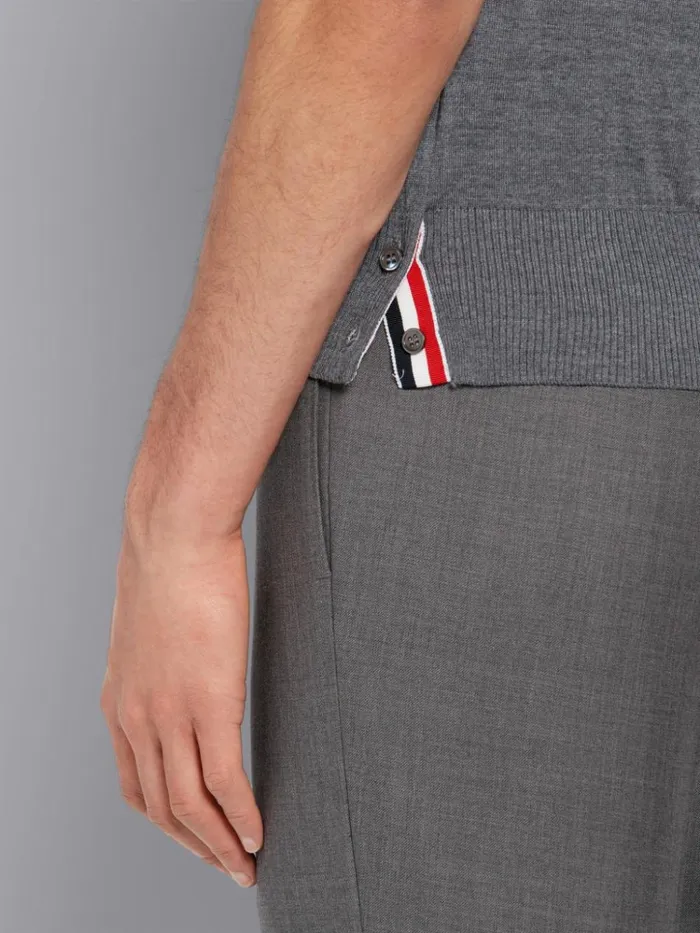 Fine Merino Wool 4bar Short Sleeve Polo Medium Grey Men Thom Browne Tshirts and Polos