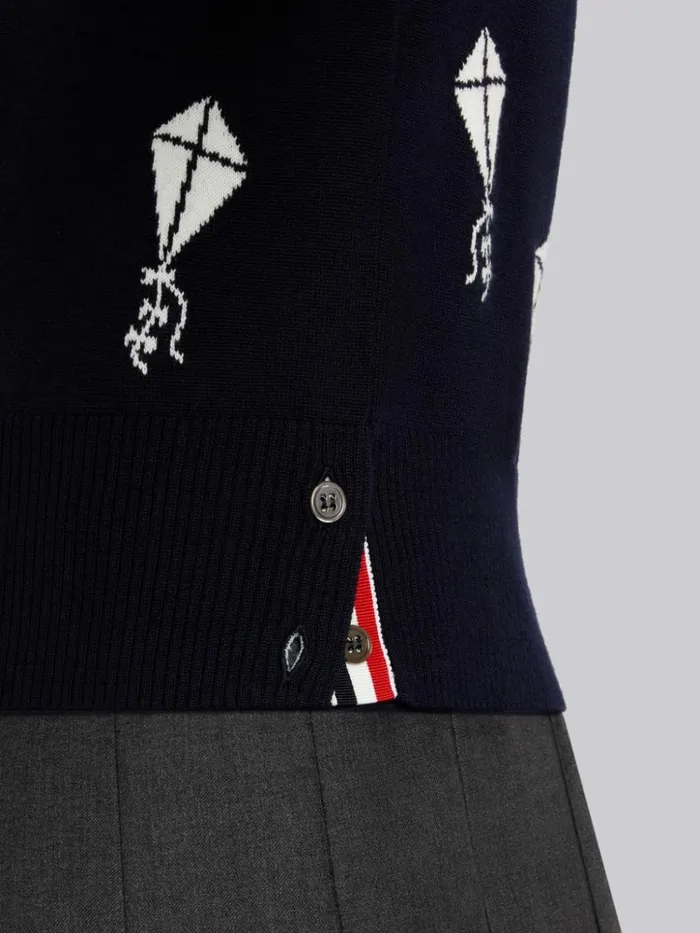 Fine Merino Wool Half Drop Sky Icons 4bar Relaxed Fit Polo Navy Men Thom Browne Tshirts and Polos