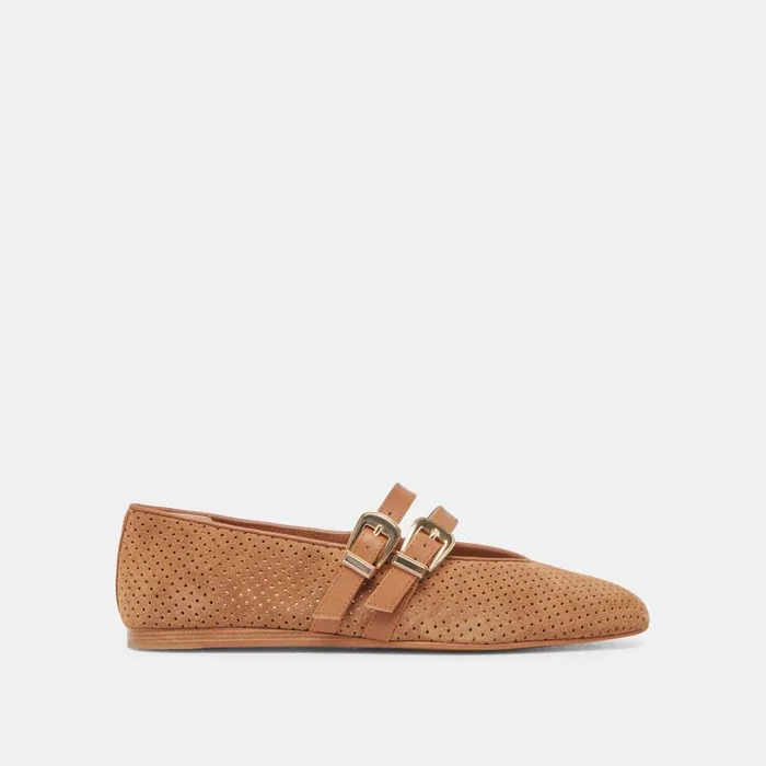 Flats and Loafers Women Dolce Vita Baylee Ballet Flats Pecan Perforated Suede