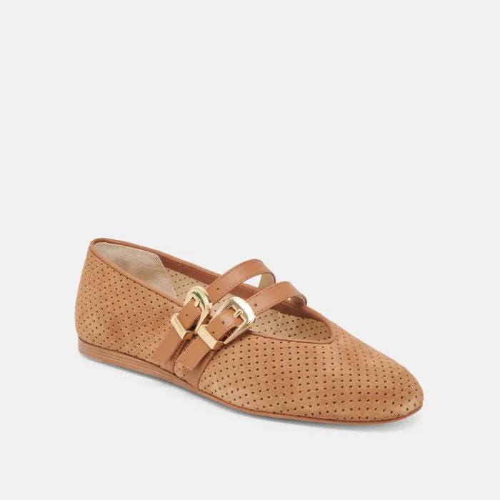 Flats and Loafers Women Dolce Vita Baylee Ballet Flats Pecan Perforated Suede