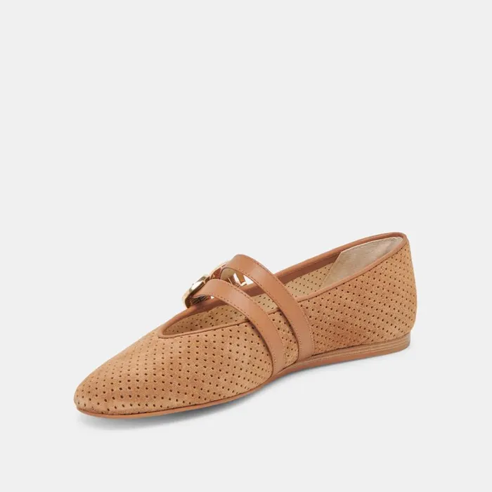 Flats and Loafers Women Dolce Vita Baylee Ballet Flats Pecan Perforated Suede