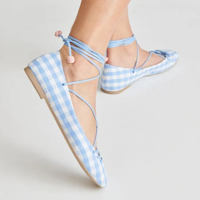 Flats and Loafers Women Dolce Vita Beate Ballet Flats White Blue Gingham