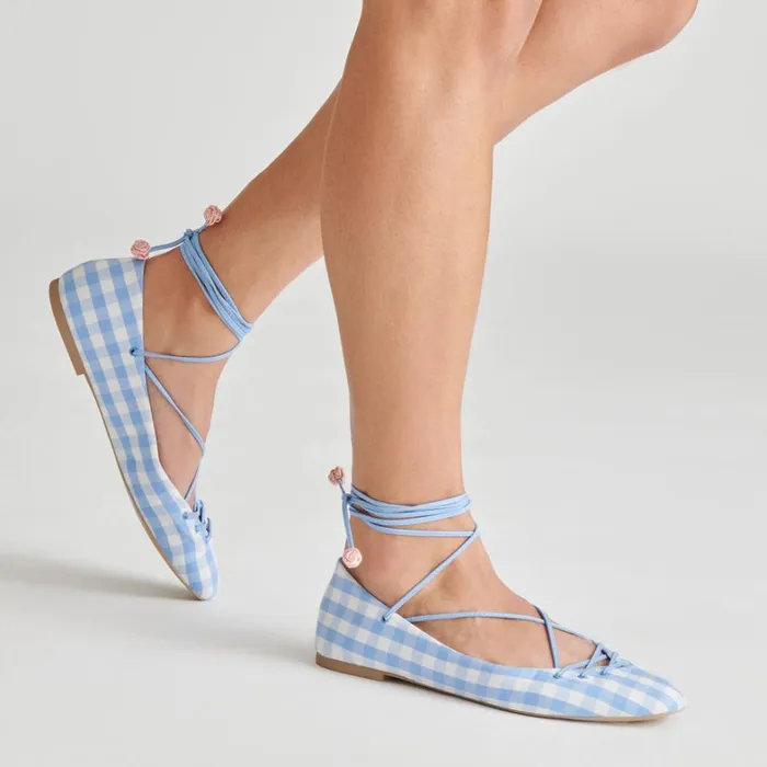 Flats and Loafers Women Dolce Vita Beate Ballet Flats White Blue Gingham