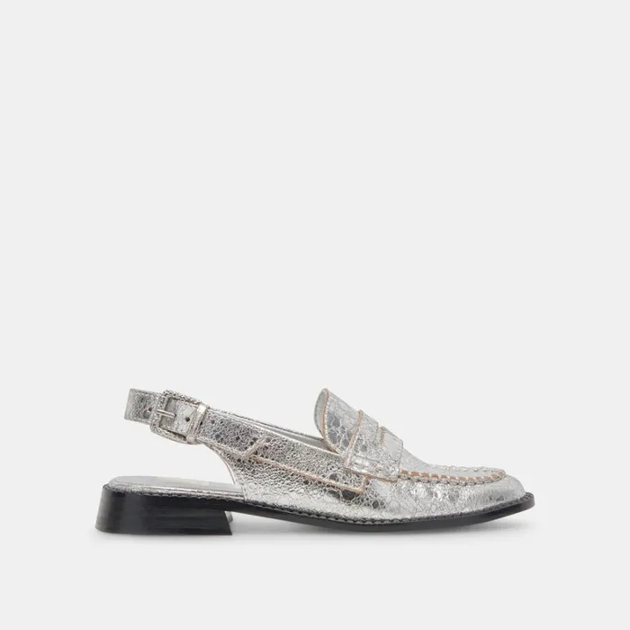 Flats and Loafers Women Dolce Vita Hardi Wide Loafers Silver Crackled Leather