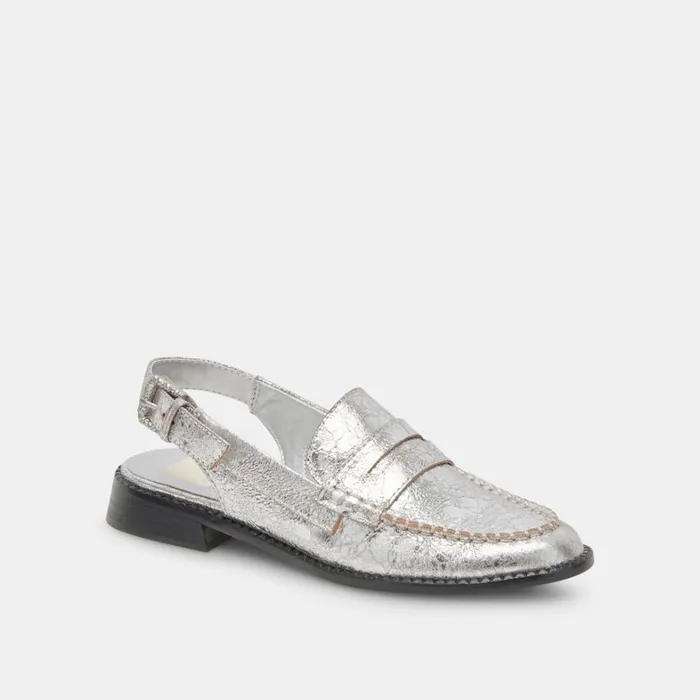 Flats and Loafers Women Dolce Vita Hardi Wide Loafers Silver Crackled Leather
