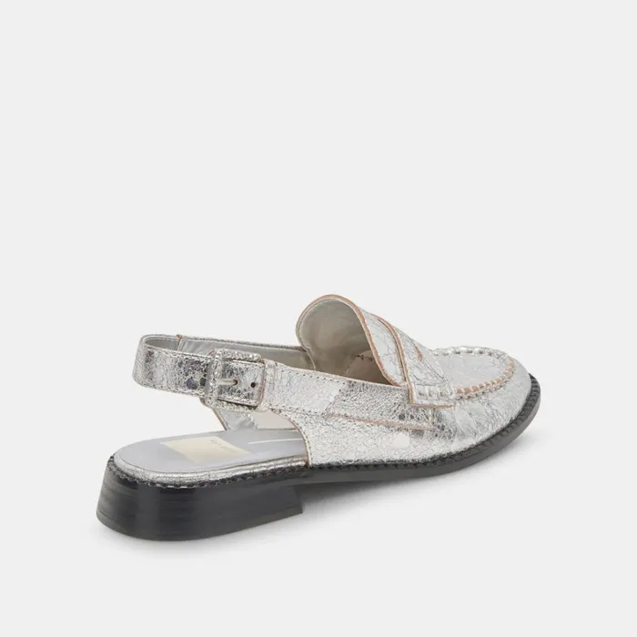 Flats and Loafers Women Dolce Vita Hardi Wide Loafers Silver Crackled Leather