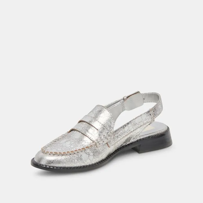 Flats and Loafers Women Dolce Vita Hardi Wide Loafers Silver Crackled Leather