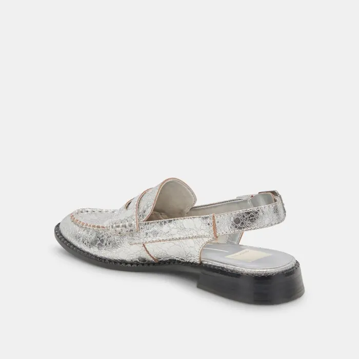 Flats and Loafers Women Dolce Vita Hardi Wide Loafers Silver Crackled Leather