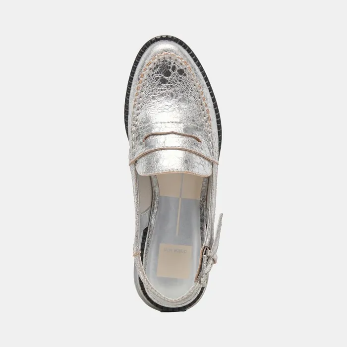 Flats and Loafers Women Dolce Vita Hardi Wide Loafers Silver Crackled Leather