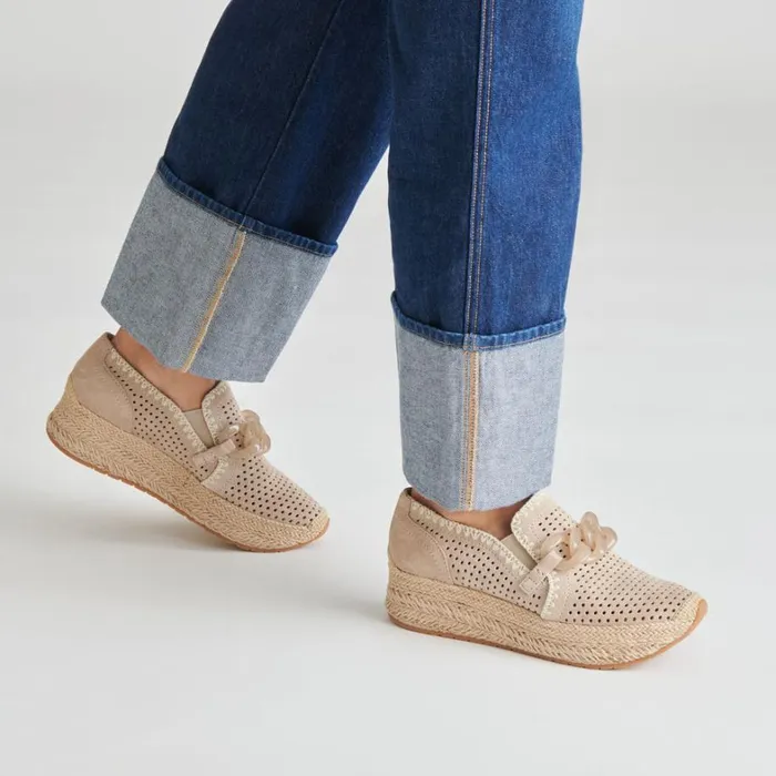 Flats and Loafers Women Dolce Vita Jhenee Espadrille Sneakers Taupe Perforated Suede