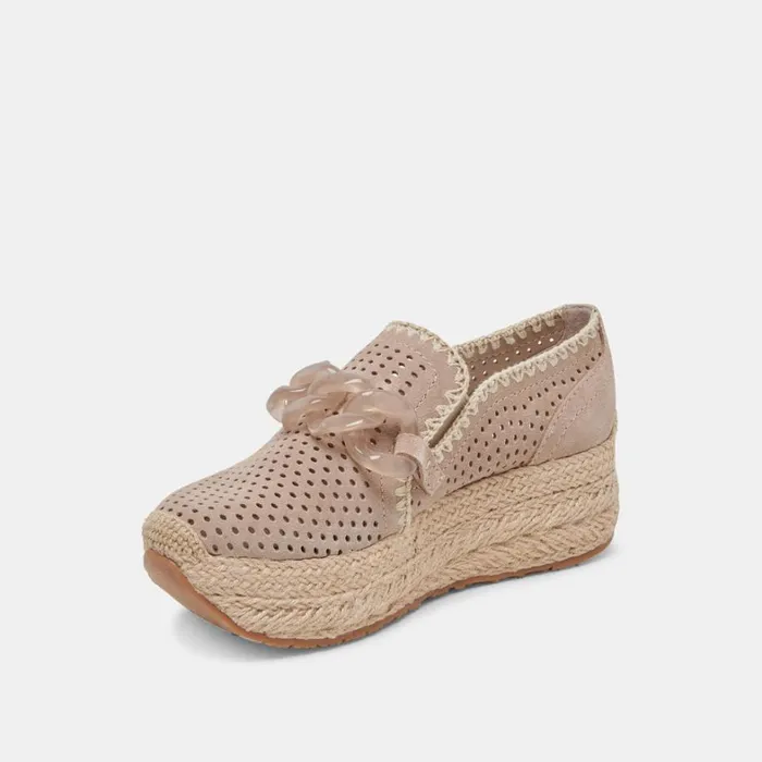 Flats and Loafers Women Dolce Vita Jhenee Espadrille Sneakers Taupe Perforated Suede