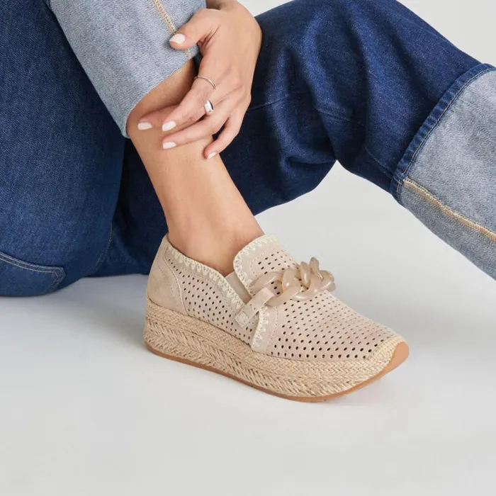 Flats and Loafers Women Dolce Vita Jhenee Espadrille Sneakers Taupe Perforated Suede