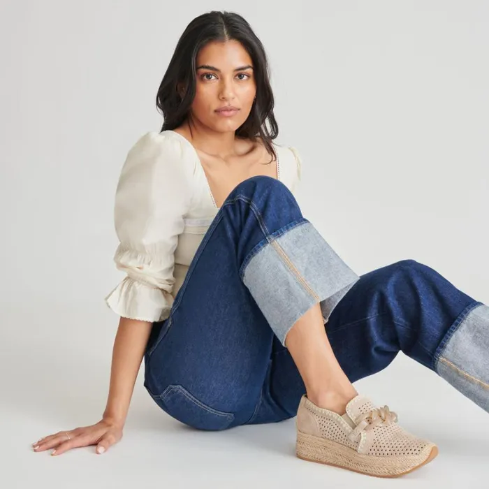 Flats and Loafers Women Dolce Vita Jhenee Espadrille Sneakers Taupe Perforated Suede