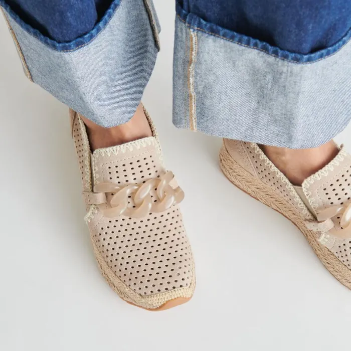 Flats and Loafers Women Dolce Vita Jhenee Espadrille Sneakers Taupe Perforated Suede