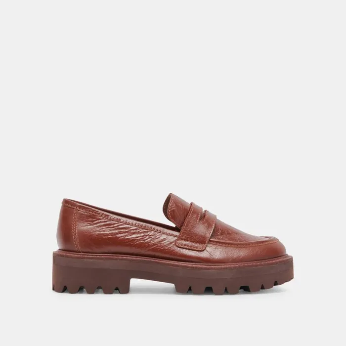 Flats and Loafers Women Dolce Vita Malila Loafers Brown Crinkle Patent