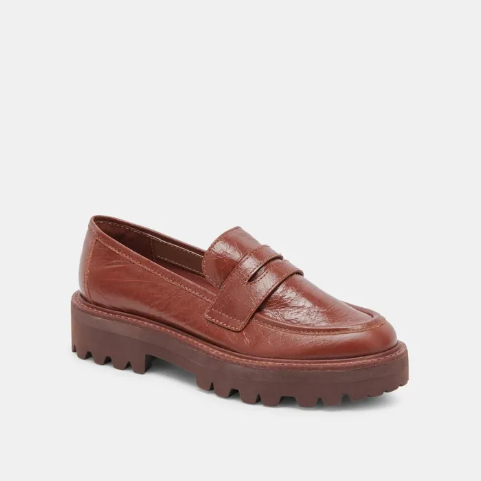 Flats and Loafers Women Dolce Vita Malila Loafers Brown Crinkle Patent