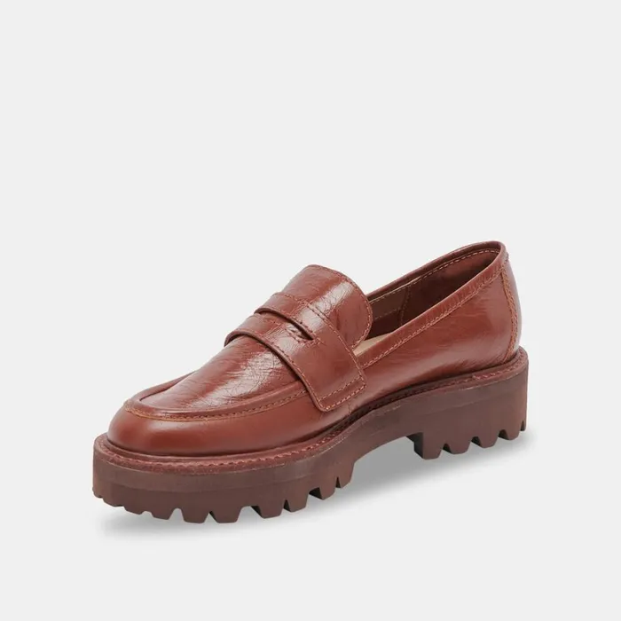 Flats and Loafers Women Dolce Vita Malila Loafers Brown Crinkle Patent