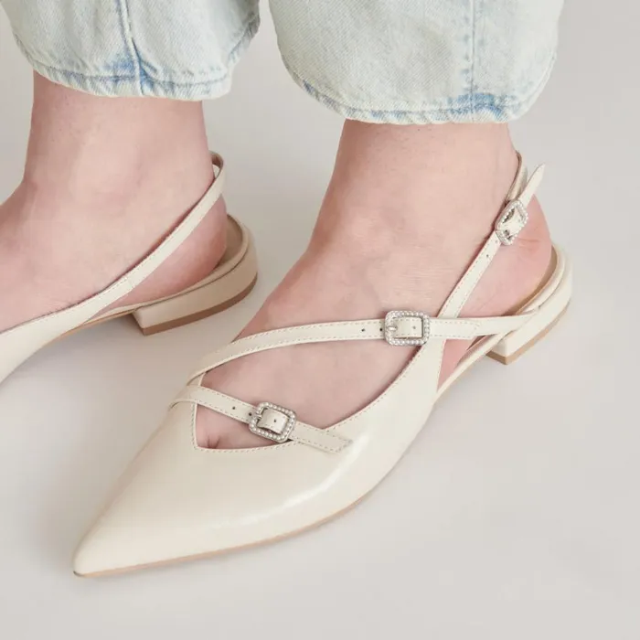 Flats and Loafers Women Dolce Vita Pamla Pearl Flats Ivory Crinkle Patent