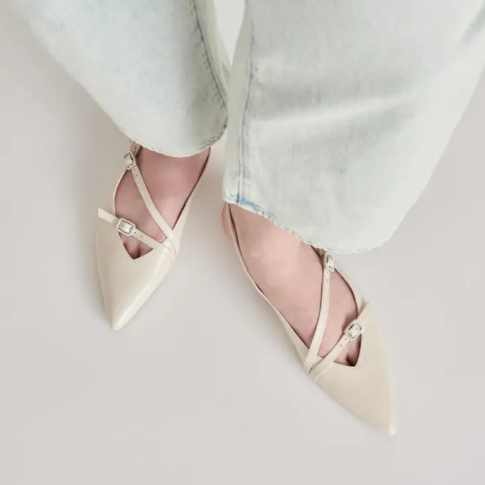 Flats and Loafers Women Dolce Vita Pamla Pearl Flats Ivory Crinkle Patent