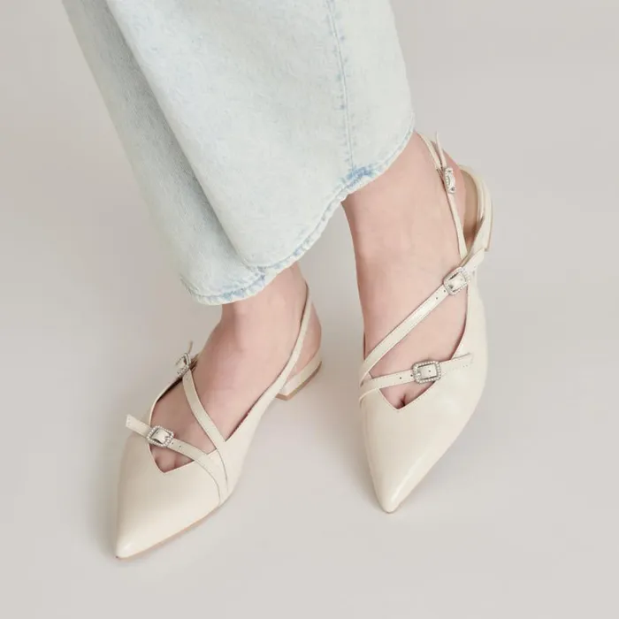 Flats and Loafers Women Dolce Vita Pamla Pearl Flats Ivory Crinkle Patent