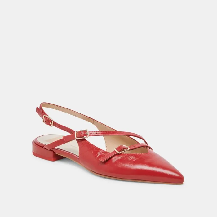 Flats and Loafers Women Dolce Vita Pamla Wide Flats Red Crinkle Patent