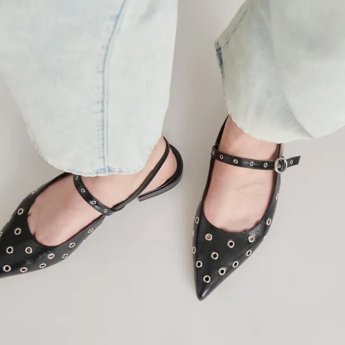 Flats and Loafers Women Dolce Vita Penney Stud Flats Midnight Crinkle Patent