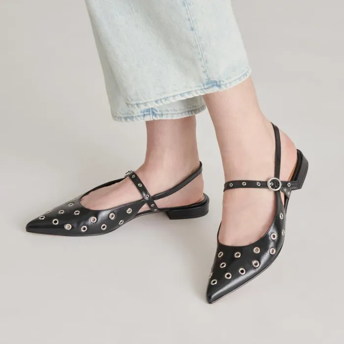 Flats and Loafers Women Dolce Vita Penney Stud Flats Midnight Crinkle Patent