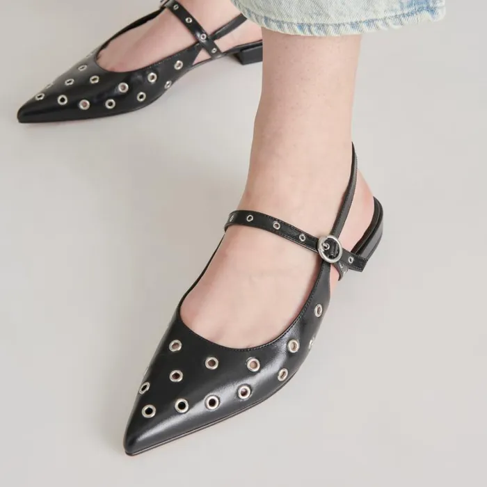 Flats and Loafers Women Dolce Vita Penney Stud Flats Midnight Crinkle Patent
