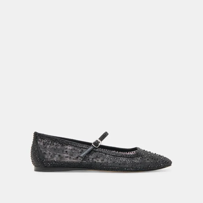 Flats and Loafers Women Dolce Vita Reyes Crystal Ballet Flats Black Mesh