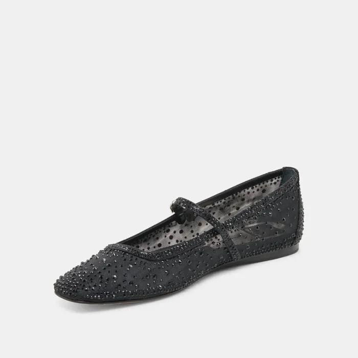 Flats and Loafers Women Dolce Vita Reyes Crystal Ballet Flats Black Mesh
