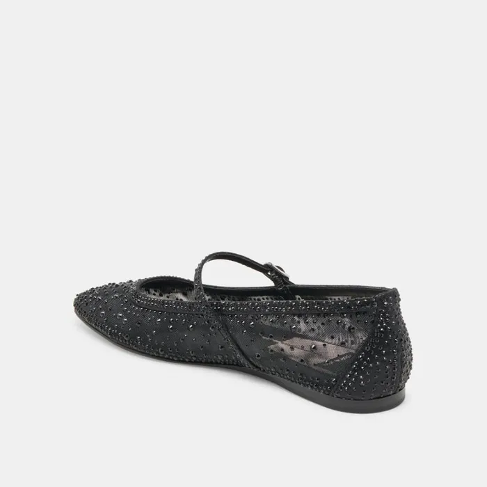 Flats and Loafers Women Dolce Vita Reyes Crystal Ballet Flats Black Mesh