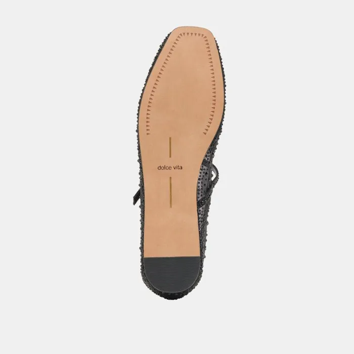 Flats and Loafers Women Dolce Vita Reyes Crystal Ballet Flats Black Mesh