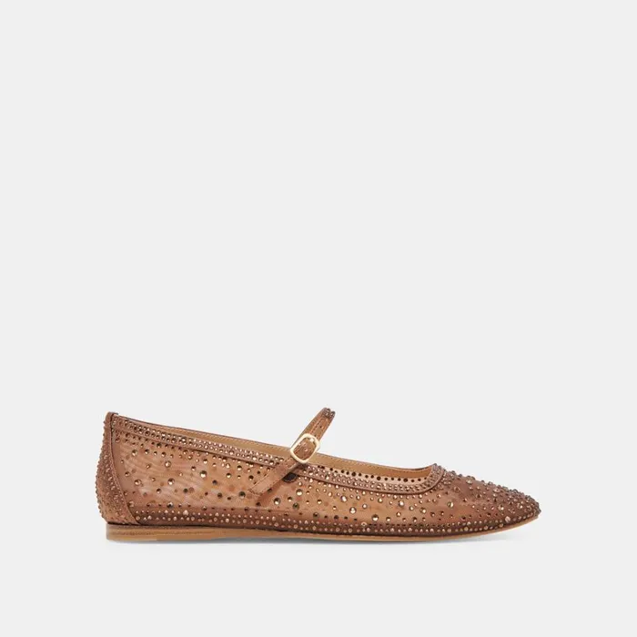 Flats and Loafers Women Dolce Vita Reyes Crystal Ballet Flats Mid Brown Mesh