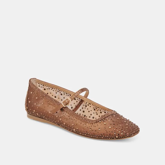Flats and Loafers Women Dolce Vita Reyes Crystal Ballet Flats Mid Brown Mesh
