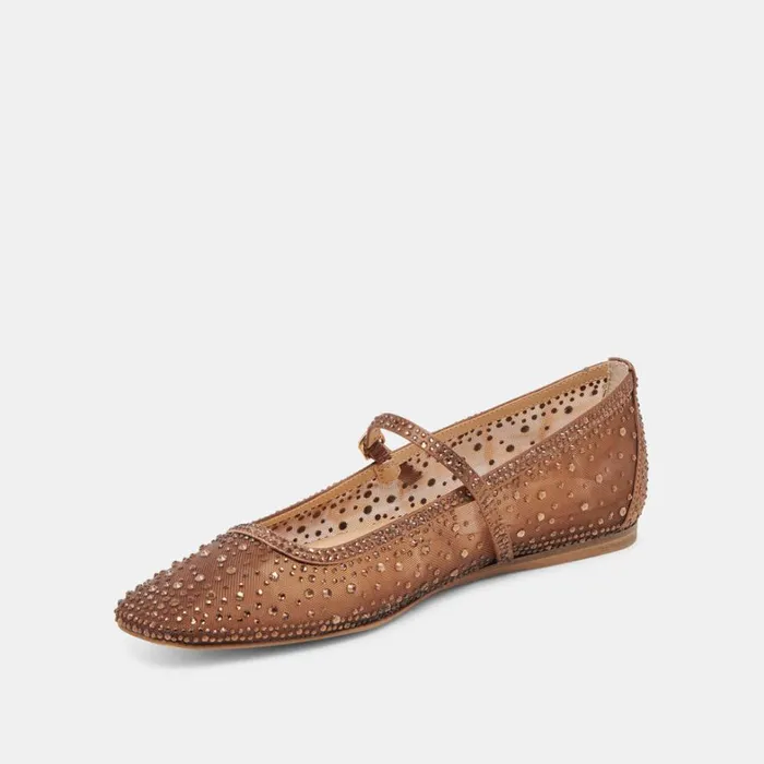Flats and Loafers Women Dolce Vita Reyes Crystal Ballet Flats Mid Brown Mesh