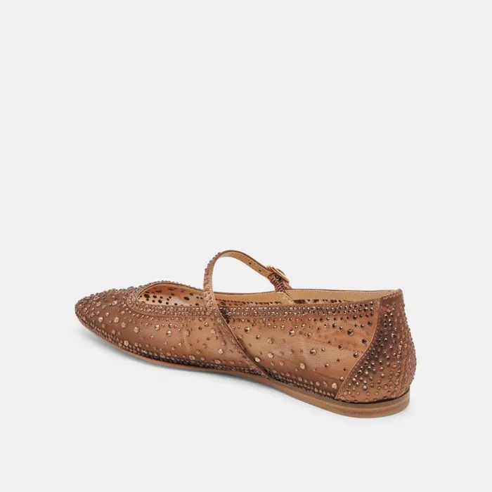Flats and Loafers Women Dolce Vita Reyes Crystal Ballet Flats Mid Brown Mesh