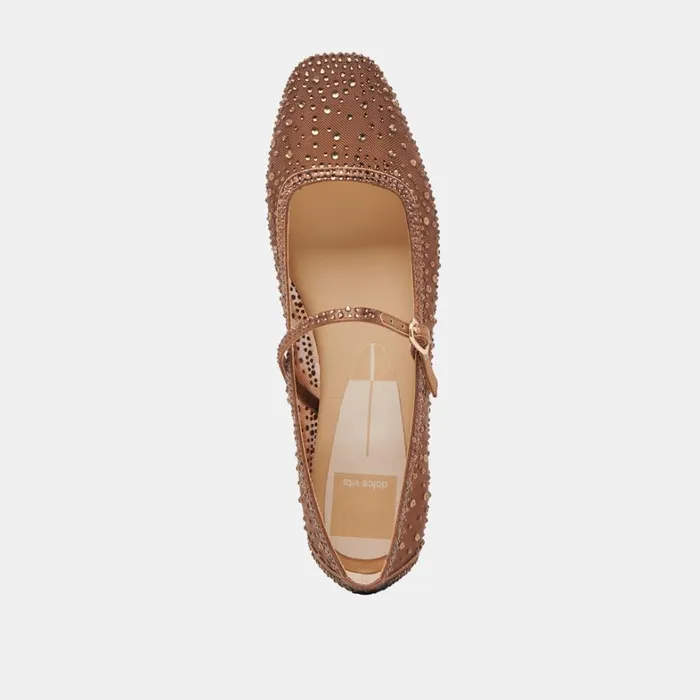 Flats and Loafers Women Dolce Vita Reyes Crystal Ballet Flats Mid Brown Mesh