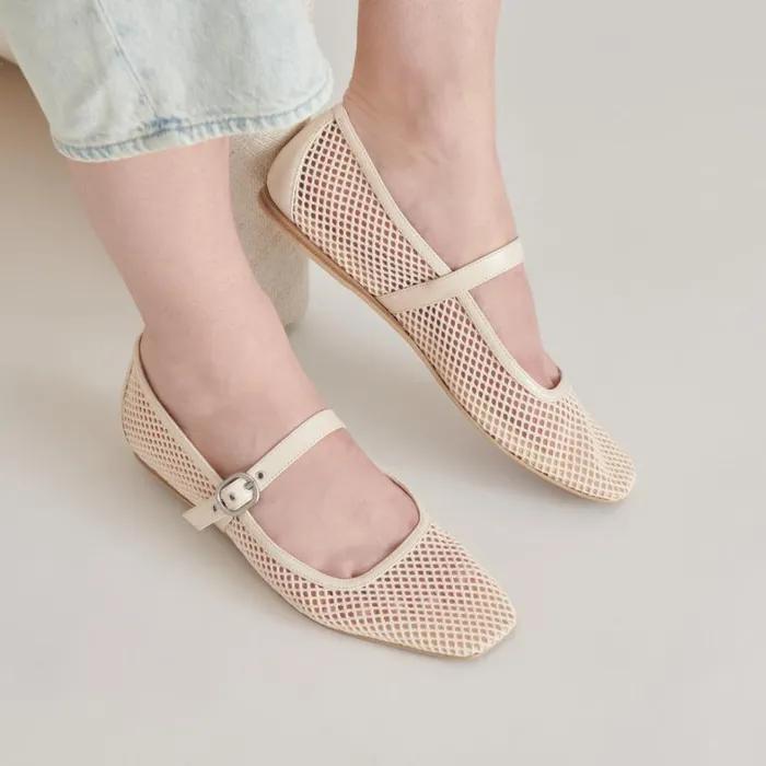 Flats and Loafers Women Dolce Vita Rodni Mesh Ballet Flats Creme Woven Mesh