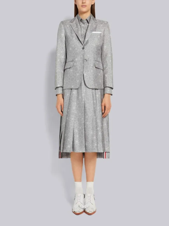 Floral Toile Printed Silk Point Collar Thigh Length Shirtdress Medium Grey Women Thom Browne Dresses
