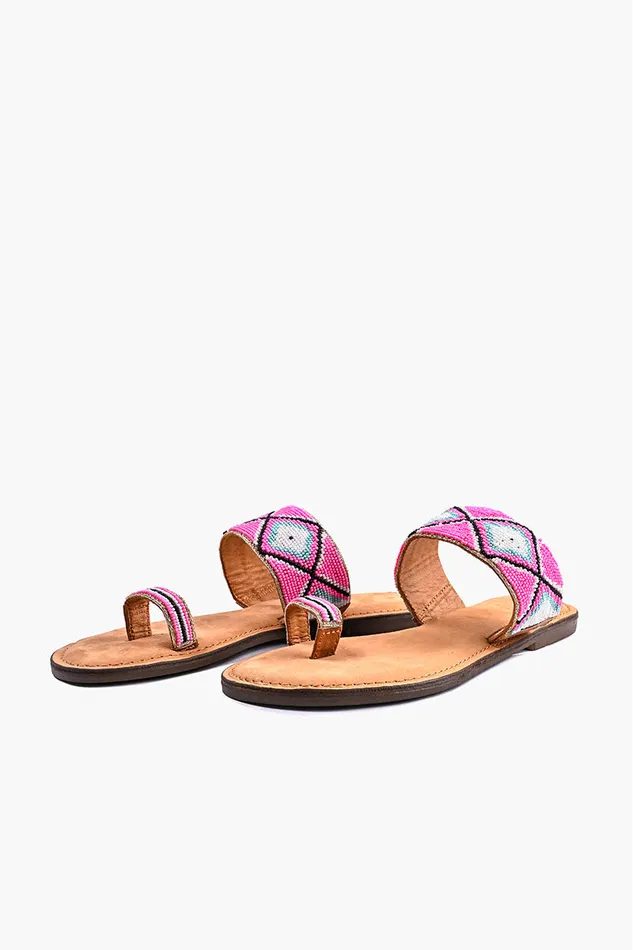 Fuchsia Aztec Beaded Toe Sandals Fuchsia Aztec Beaded Toe Sandals