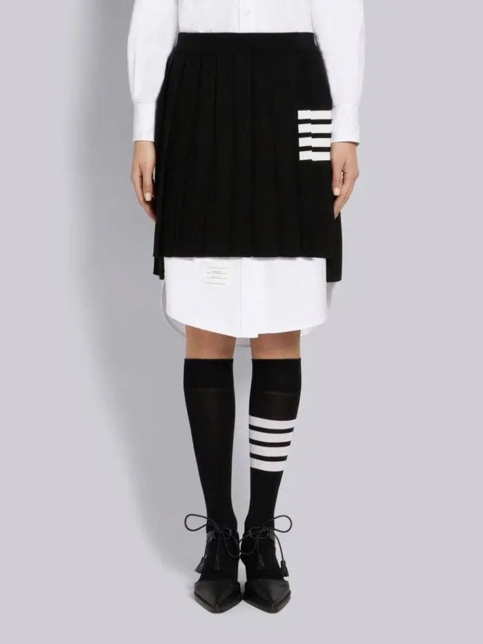 Full Needle Rib Stitch Fine Merino Wool 4bar Pleated Miniskirt Black Women Thom Browne Skirts Full Needle Rib Stitch Fine Merino Wool 4bar Pleated Miniskirt Black Women Thom Browne Skirts