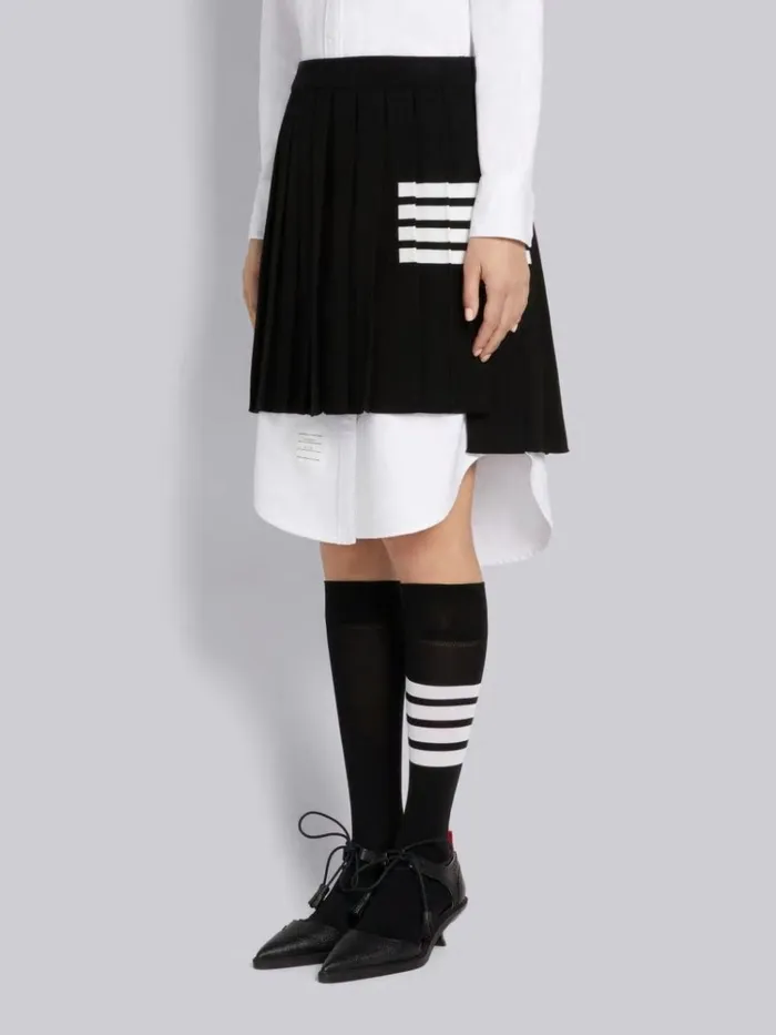 Full Needle Rib Stitch Fine Merino Wool 4bar Pleated Miniskirt Black Women Thom Browne Skirts