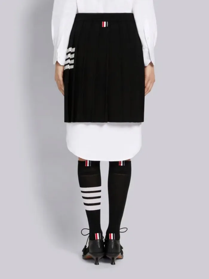 Full Needle Rib Stitch Fine Merino Wool 4bar Pleated Miniskirt Black Women Thom Browne Skirts