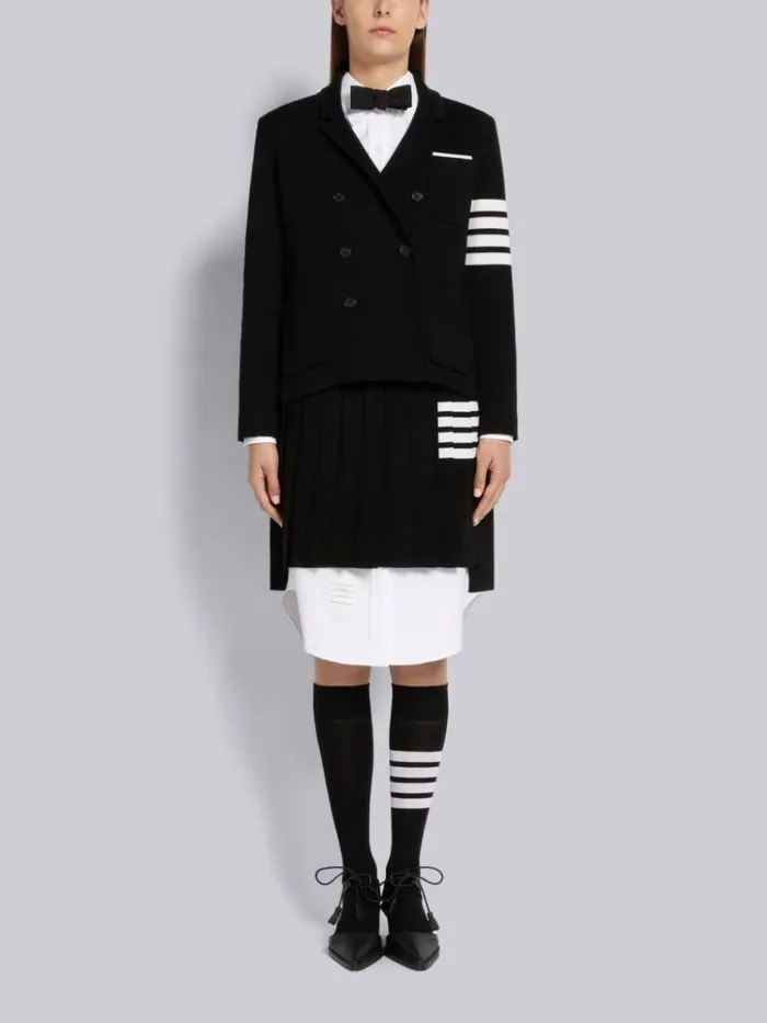 Full Needle Rib Stitch Fine Merino Wool 4bar Pleated Miniskirt Black Women Thom Browne Skirts