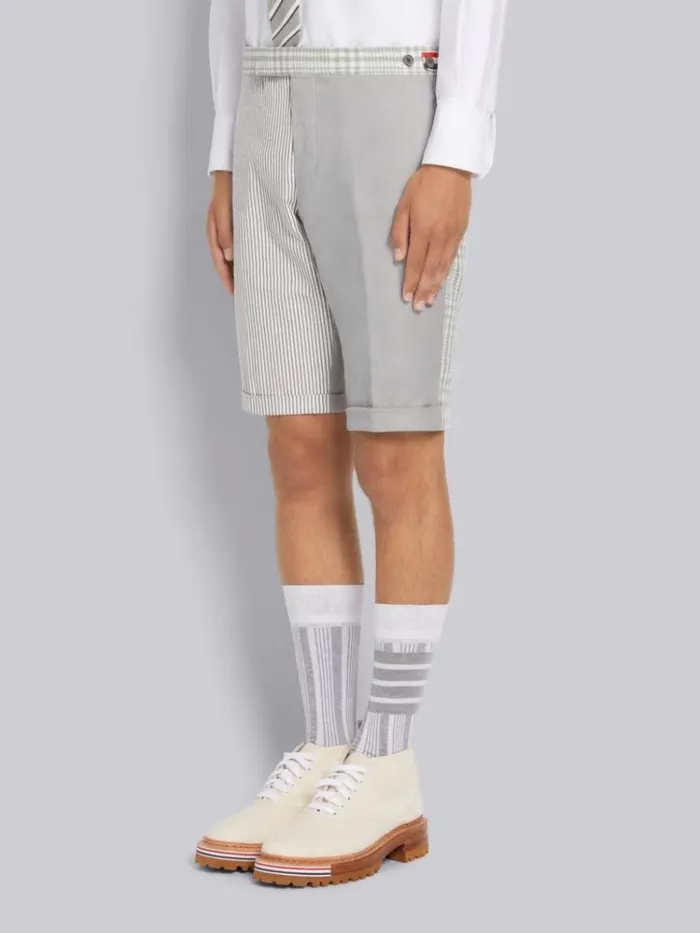 Funmix Crispy Linen Low Rise Skinny Side Tab Short Light Grey Men Thom Browne Trousers