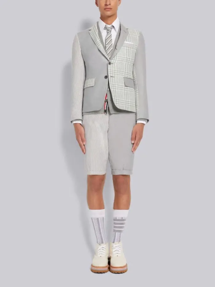 Funmix Crispy Linen Low Rise Skinny Side Tab Short Light Grey Men Thom Browne Trousers