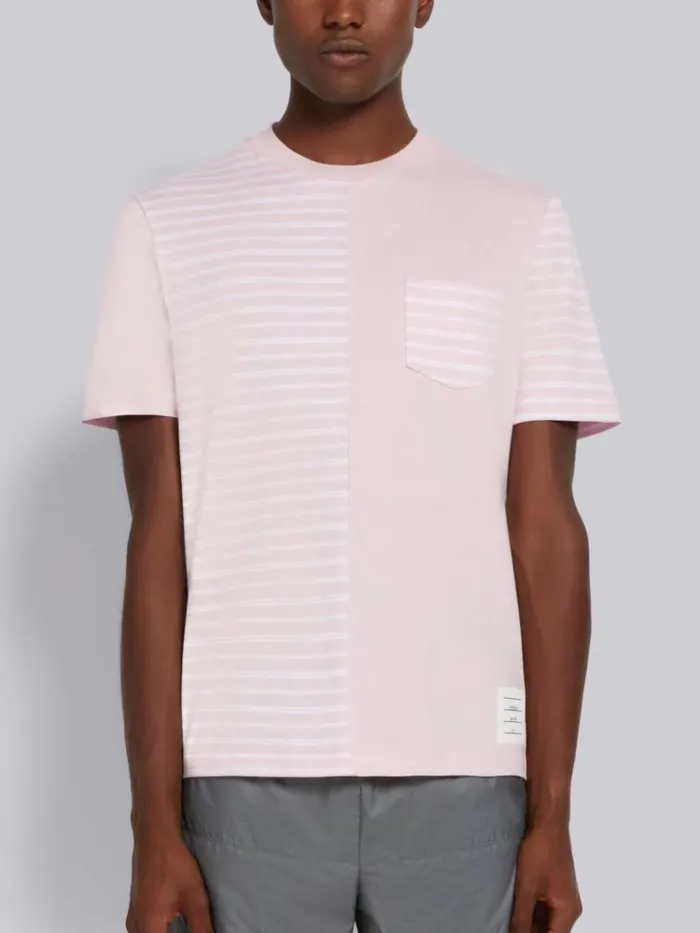 Funmix Organic Stripe Jersey Relaxed Fit Tee Light Pink Men Thom Browne Tshirts and Polos Funmix Organic Stripe Jersey Relaxed Fit Tee Light Pink Men Thom Browne Tshirts and Polos
